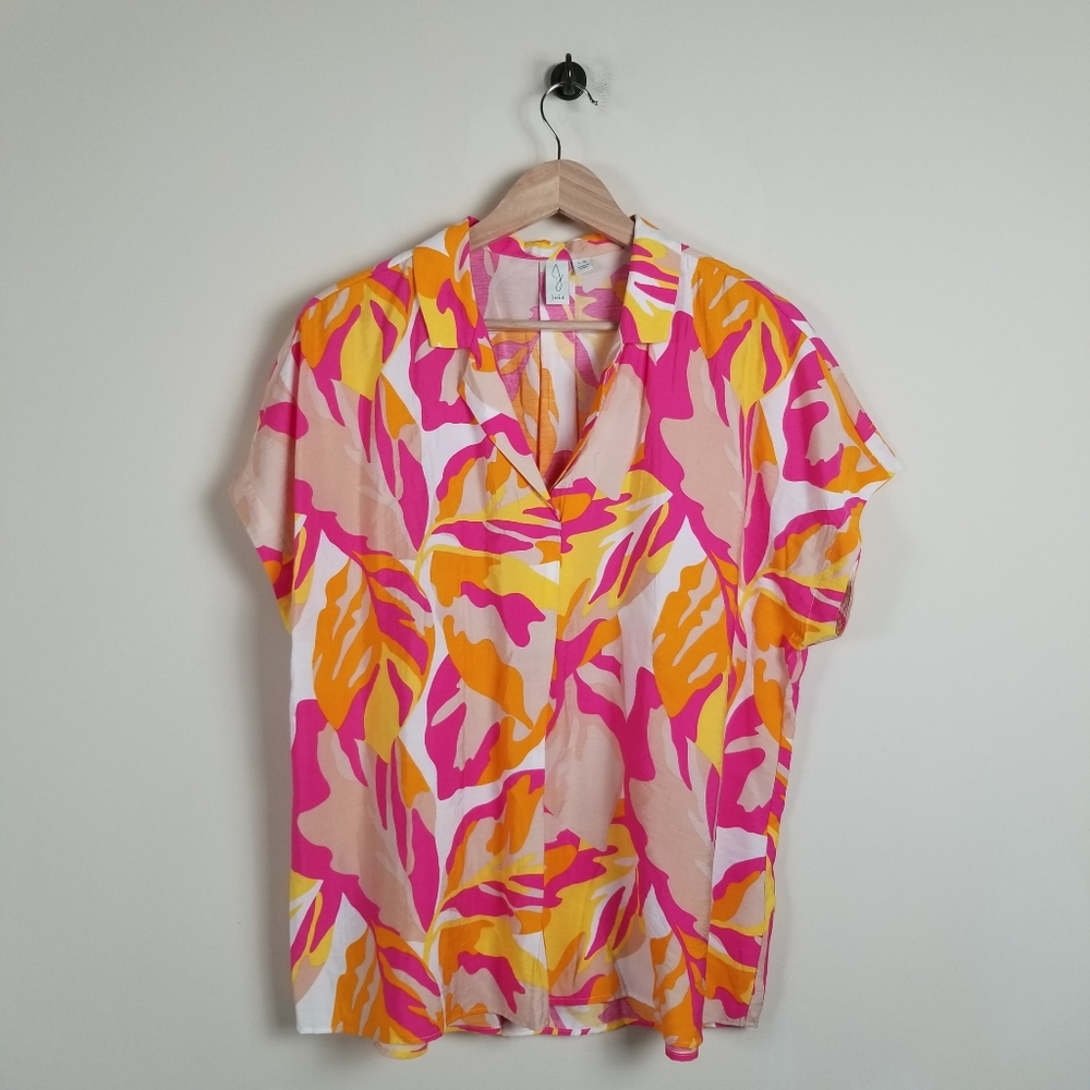Joie Bright Floral Cap Sleeve Pleated Top Size Large NWOT - Picture 1 of 5